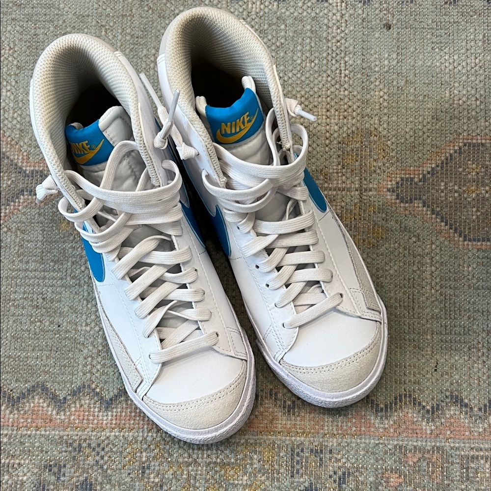 Nike White and Blue High-Top Sneakers